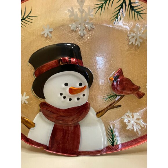 Beautiful Embossed and Painted Glass Snowman Plater - Picture 2 of 6